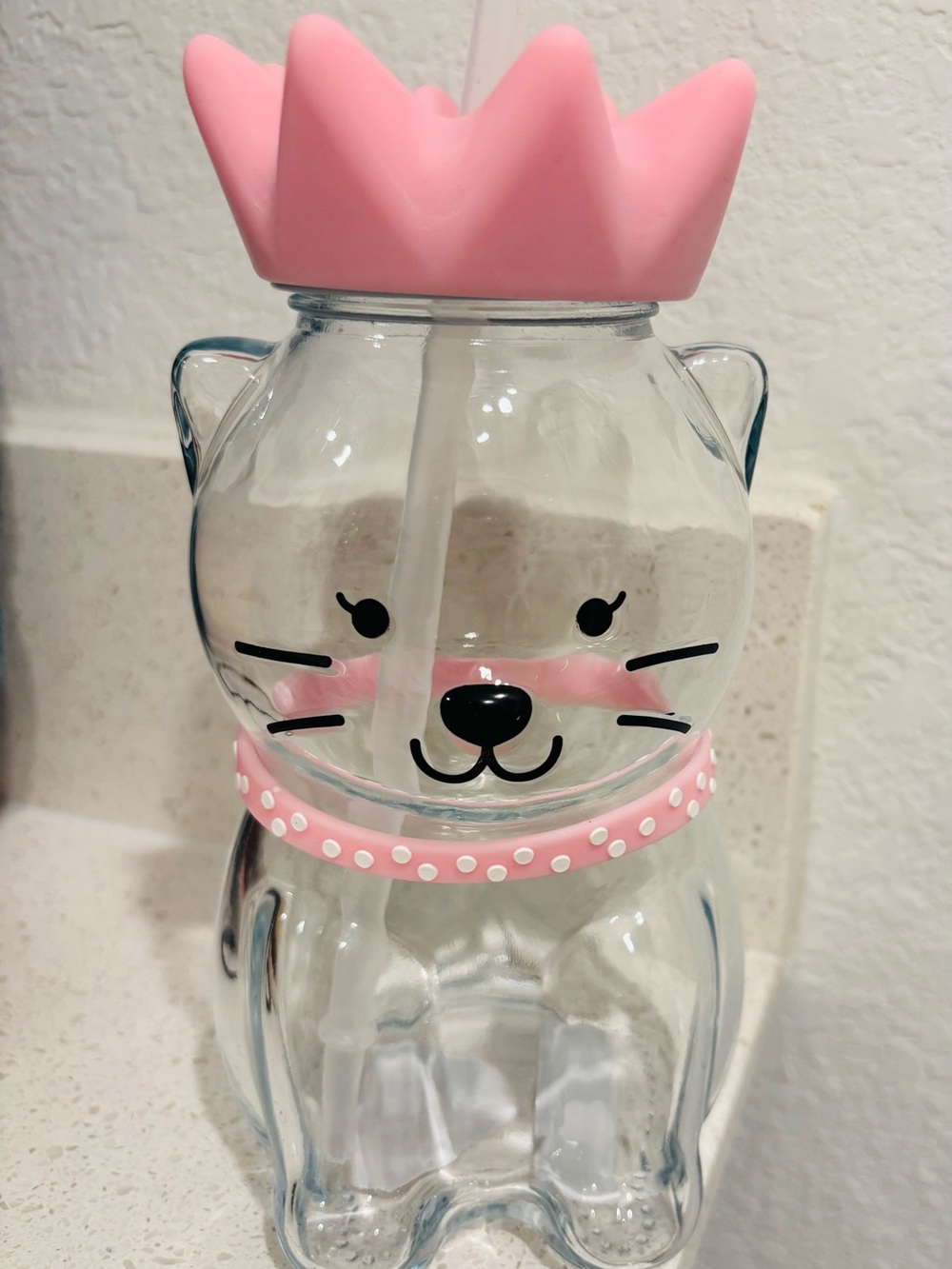 Pink Crown Cat Water Bottle & Feeder - Cute Kitty Design